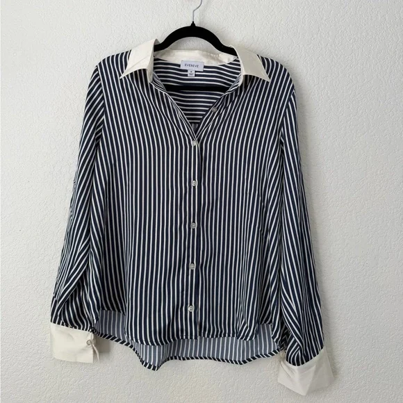 Evereve Julia Stripe Satin Shirt Medium - Picture 3 of 7